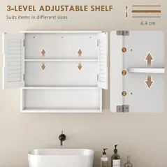 HOMCOM Bathroom Cabinet, Wall Mounted Storage Cabinet with Adjustable Shelves, 60 x 20 x 60 cm, White - 5