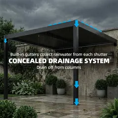 Outsunny 3 x 3 m Louvered Pergola with LED Lights, Metal Louvres, Wall Mounted Aluminium Patio Gazebo Pergola, Dark Grey - 8