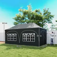 Outsunny 3 x 6m Pop Up Gazebo Shelter with Sides, 6 Sandbags, Peak Top Garden Party Tent Marquee with Carry Bag, Dark Grey - 3