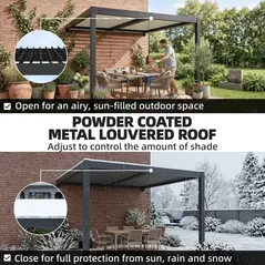 Outsunny 3 x 3 m Louvered Pergola with LED Lights, Metal Louvres, Wall Mounted Aluminium Patio Gazebo Pergola, Dark Grey - 5