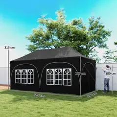 Outsunny 3 x 6m Pop Up Gazebo Shelter with Sides, 6 Sandbags, Peak Top Garden Party Tent Marquee with Carry Bag, Black - 3