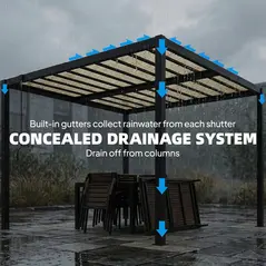 Outsunny 3 x 3 m Louvered Pergola with PC Roof, Aluminium Patio Gazebo Pergola Canopy with Drainage Gutters, Handle, Coffee - 6
