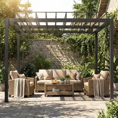 Outsunny 3 x 3 m Louvered Pergola with PC Roof, Aluminium Patio Gazebo Pergola Canopy with Drainage Gutters, Handle, Coffee - 8