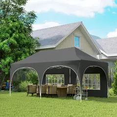 Outsunny 3 x 6m Pop Up Gazebo Shelter with Sides, 6 Sandbags, Peak Top Garden Party Tent Marquee with Carry Bag, Dark Grey - 2