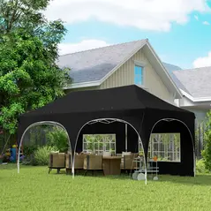 Outsunny 3 x 6m Pop Up Gazebo Shelter with Sides, 6 Sandbags, Peak Top Garden Party Tent Marquee with Carry Bag, Black - 2
