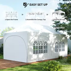Outsunny 3 x 6m Pop Up Gazebo Shelter with Sides, 6 Sandbags, Peak Top Garden Party Tent Marquee with Carry Bag, Light Grey/White - 8