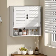 HOMCOM Bathroom Cabinet, Wall Mounted Storage Cabinet with Adjustable Shelves, 60 x 20 x 60 cm, White - 2