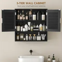 HOMCOM Bathroom Cabinet, Wall Mounted Storage Cabinet with Adjustable Shelves, 60 x 20 x 60 cm, Black - 4