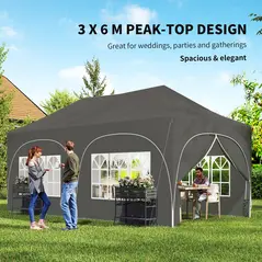 Outsunny 3 x 6m Pop Up Gazebo Shelter with Sides, 6 Sandbags, Peak Top Garden Party Tent Marquee with Carry Bag, Dark Grey - 4