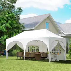 Outsunny 3 x 6m Pop Up Gazebo Shelter with Sides, 6 Sandbags, Peak Top Garden Party Tent Marquee with Carry Bag, Light Grey/White - 2