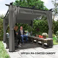 Outsunny 3 x 3 m Retractable Roof Pergola, with Curtains - Light Grey - 6