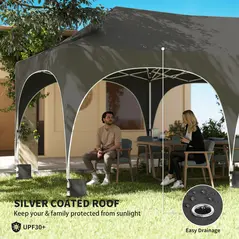 Outsunny 3 x 6m Pop Up Gazebo Shelter with Sides, 6 Sandbags, Peak Top Garden Party Tent Marquee with Carry Bag, Dark Grey - 6