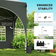 Outsunny 3 x 6m Pop Up Gazebo Shelter with Sides, 6 Sandbags, Peak Top Garden Party Tent Marquee with Carry Bag, Dark Grey - 5