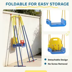 AIYAPLAY 3 in 1 Toddler Swing Set, Folding Child Swing Set with Seat Belt, Adjustable Seat for Outdoor Indoor, Blue - 8
