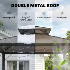 Outsunny 2.5 x 1.5 m Hardtop Grill Gazebo with Double Roof, Aluminium Outdoor BBQ Gazebo Shelter with 2 Side Shelves, Brown - 4