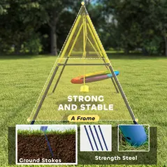 AIYAPLAY Kids Swing Set with Double Swings, Outdoor Playset with Adjustable Ropes, Metal Frame for Ages 3-8, 150kg Capacity - 5