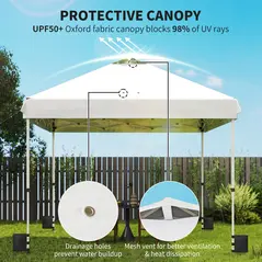 Outsunny 3 x 3 m Pop Up Gazebo with Wheels, UPF50+ One-Touch Outdoor Garden Party Tent Marquee Wedding Awning Canopy, White - 6