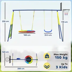 AIYAPLAY 4-in-1 Kids Swing Set with Saucer Swing, Basketball Hoop and Football Goal, Outdoor Playground Playset for Garden - 3
