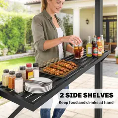 Outsunny 2.5 x 1.5 m Hardtop Grill Gazebo with Double Roof, Aluminium Outdoor BBQ Gazebo Shelter with 2 Side Shelves, Brown - 6