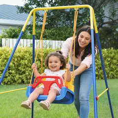 AIYAPLAY 3 in 1 Toddler Swing Set, Folding Child Swing Set with Seat Belt, Adjustable Seat for Outdoor Indoor, Blue - 9
