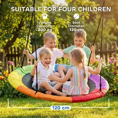 AIYAPLAY Tree Swing Seat, 120cm Kids Saucer Swing with Adjustable Ropes and Tree Straps, 300kg Capacity, Multicolour - 5