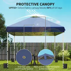 Outsunny 3 x 3 m Pop Up Gazebo with Wheels, UPF50+ One-Touch Outdoor Garden Party Tent Marquee Wedding Awning Canopy, Dark Blue - 6