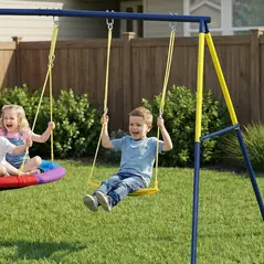 AIYAPLAY Kids Swing Set with Double Swings, Outdoor Playset with Adjustable Ropes, Metal Frame for Ages 3-8, 150kg Capacity - 9