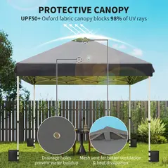 Outsunny 3 x 3 m Pop Up Gazebo with Wheels, UPF50+ One-Touch Outdoor Garden Party Tent Marquee Wedding Awning Canopy, Dark Grey - 6