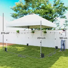 Outsunny 3 x 3 m Pop Up Gazebo with Wheels, UPF50+ One-Touch Outdoor Garden Party Tent Marquee Wedding Awning Canopy, White - 3