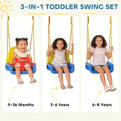 AIYAPLAY 3 in 1 Toddler Swing Set, Folding Child Swing Set with Seat Belt, Adjustable Seat for Outdoor Indoor, Blue - 4