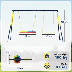 AIYAPLAY Kids Swing Set with Double Swings, Outdoor Playset with Adjustable Ropes, Metal Frame for Ages 3-8, 150kg Capacity - 3