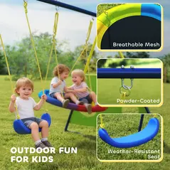 AIYAPLAY 4-in-1 Kids Swing Set with Saucer Swing, Basketball Hoop and Football Goal, Outdoor Playground Playset for Garden - 7