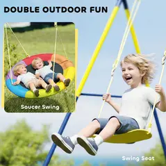 AIYAPLAY Kids Swing Set with Double Swings, Outdoor Playset with Adjustable Ropes, Metal Frame for Ages 3-8, 150kg Capacity - 4
