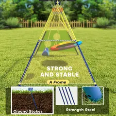 AIYAPLAY 4-in-1 Kids Swing Set with Saucer Swing, Basketball Hoop and Football Goal, Outdoor Playground Playset for Garden - 5
