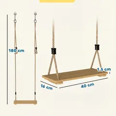 AIYAPLAY Wooden Swing Seat, Kids Swing Set with Adjustable Rope and Tree Straps, Outdoor Playground Playset for Kids - 3