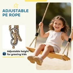 AIYAPLAY Wooden Swing Seat, Kids Swing Set with Adjustable Rope and Tree Straps, Outdoor Playground Playset for Kids - 4