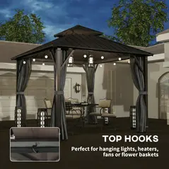 Outsunny 3 x 3(m) Hardtop Gazebo Canopy with Metal Roof, Waterproof Permanent Pavilion Garden Gazebo with Netting, Curtains, Grey - 8
