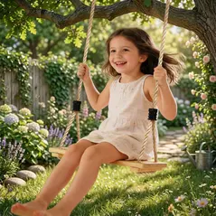 AIYAPLAY Wooden Swing Seat, Kids Swing Set with Adjustable Rope and Tree Straps, Outdoor Playground Playset for Kids - 2