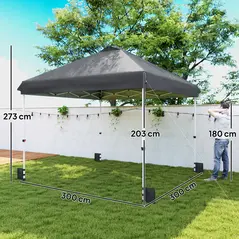 Outsunny 3 x 3 m Pop Up Gazebo with Wheels, UPF50+ One-Touch Outdoor Garden Party Tent Marquee Wedding Awning Canopy, Dark Grey - 3