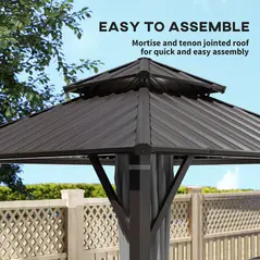 Outsunny 3 x 3(m) Hardtop Gazebo Canopy with Metal Roof, Waterproof Permanent Pavilion Garden Gazebo with Netting, Curtains, Grey - 5