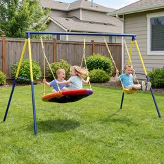 AIYAPLAY Kids Swing Set with Double Swings, Outdoor Playset with Adjustable Ropes, Metal Frame for Ages 3-8, 150kg Capacity - 2