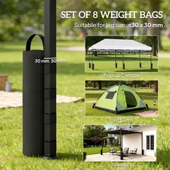 Outsunny 8 Pack Gazebo Sand Weights Bags, 40 kg 600D Heavy Duty Sand Bags Sandbags for Canopy Tent Legs, Without Sand, Black - 4