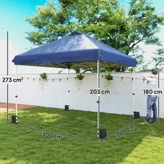 Outsunny 3 x 3 m Pop Up Gazebo with Wheels, UPF50+ One-Touch Outdoor Garden Party Tent Marquee Wedding Awning Canopy, Dark Blue - 3