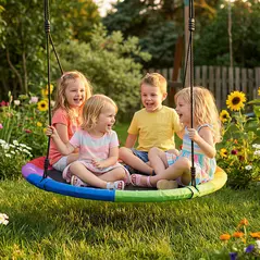 AIYAPLAY Tree Swing Seat, 120cm Kids Saucer Swing with Adjustable Ropes and Tree Straps, 300kg Capacity, Multicolour - 2
