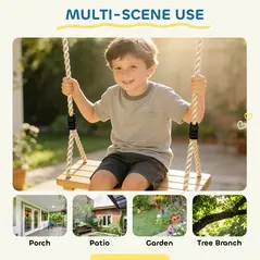 AIYAPLAY Wooden Swing Seat, Kids Swing Set with Adjustable Rope and Tree Straps, Outdoor Playground Playset for Kids - 6