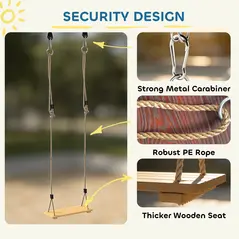 AIYAPLAY Wooden Swing Seat, Kids Swing Set with Adjustable Rope and Tree Straps, Outdoor Playground Playset for Kids - 5