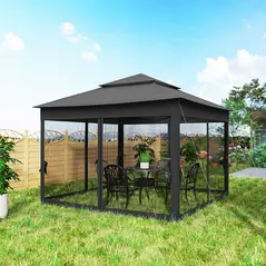 Outsunny 3 x 3(m) Pop Up Gazebo, Double-roof Garden Tent with Netting and Carry Bag, Party Event Shelter, Black - 9