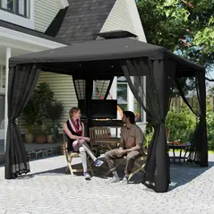 Outsunny 3 x 3 m Metal Gazebo, Garden Pavillion, Double Roof Outdoor Canopy Shelter with Mesh Sidewalls, Black - 9