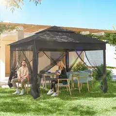 Outsunny 3 x 3(m) Pop Up Gazebo, Double-roof Garden Tent with Netting and Carry Bag, Party Event Shelter, Black - 8
