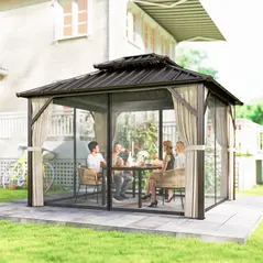 Outsunny 3x3.6 m Hardtop Gazebo Canopy with UPF50+ Double Galvanised Steel Roof, Aluminium Garden Gazebo Permanent Pavilion, Brown - 2